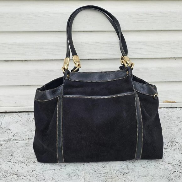 liz claiborne Handbags - Liz Claiborne Women Handbag Black Faux Suede/Leather Shoulder Bag Multi Compartm